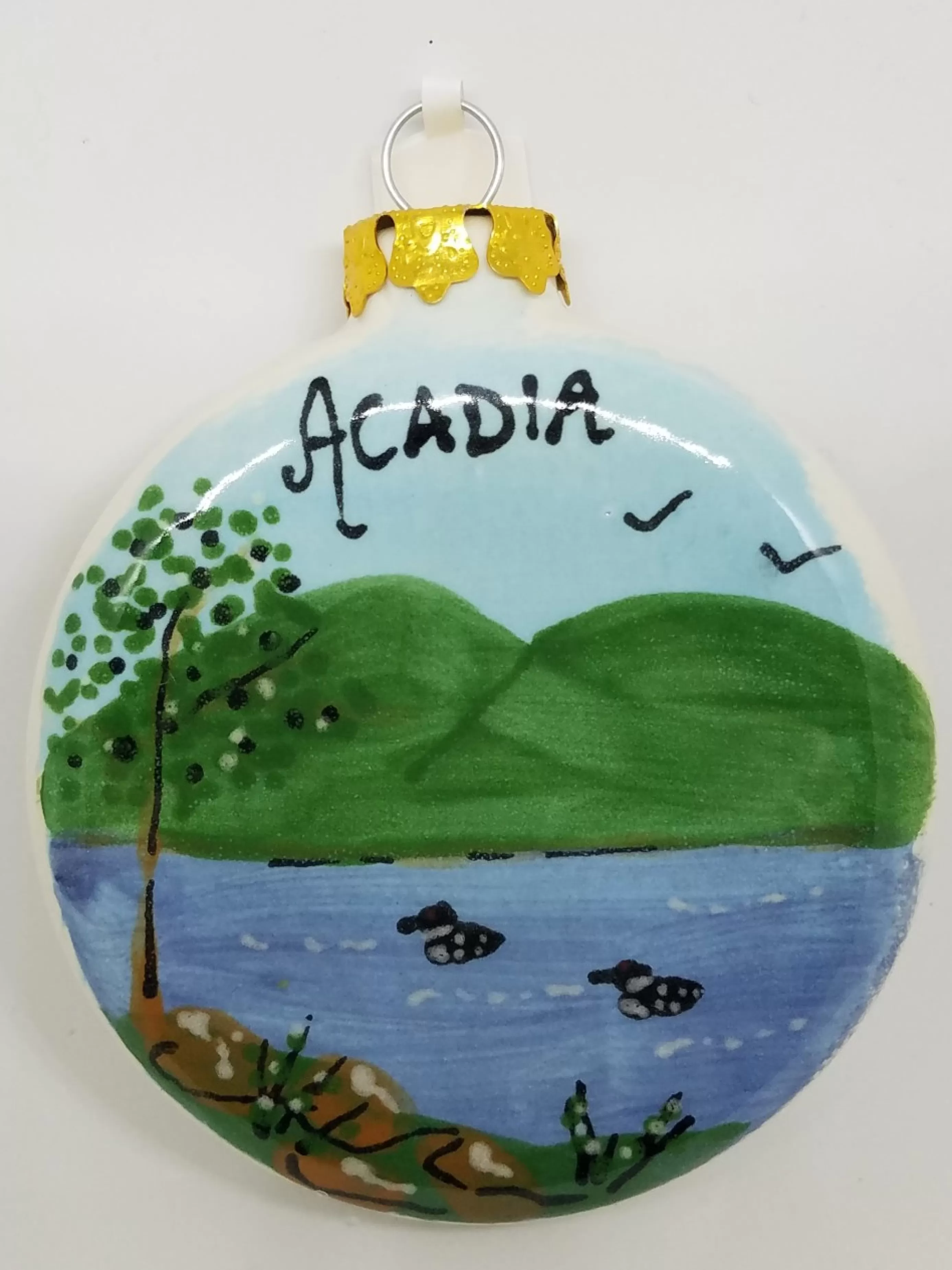 Christmas Vacation Ceramic Ornaments<Acadia With Loons On Ball Ceramic Ornament