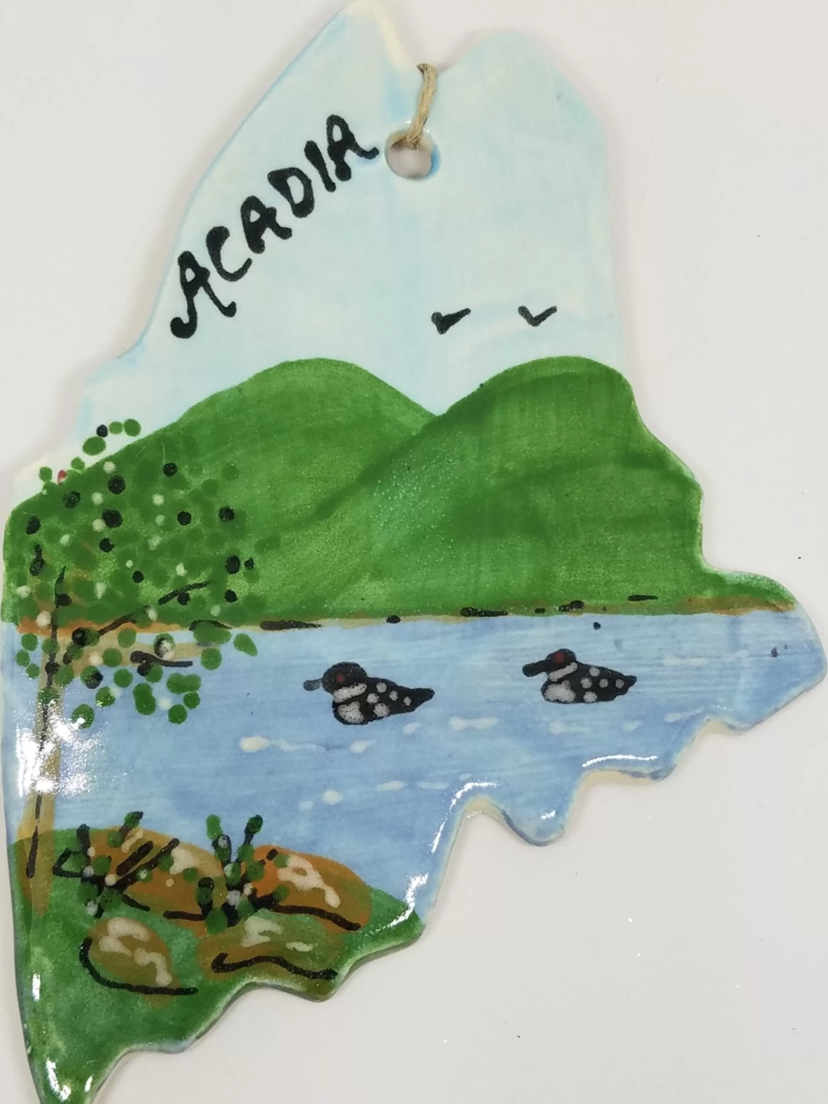 Christmas Vacation Ceramic Ornaments<Acadia With Loons On Maine State Ceramic Ornament