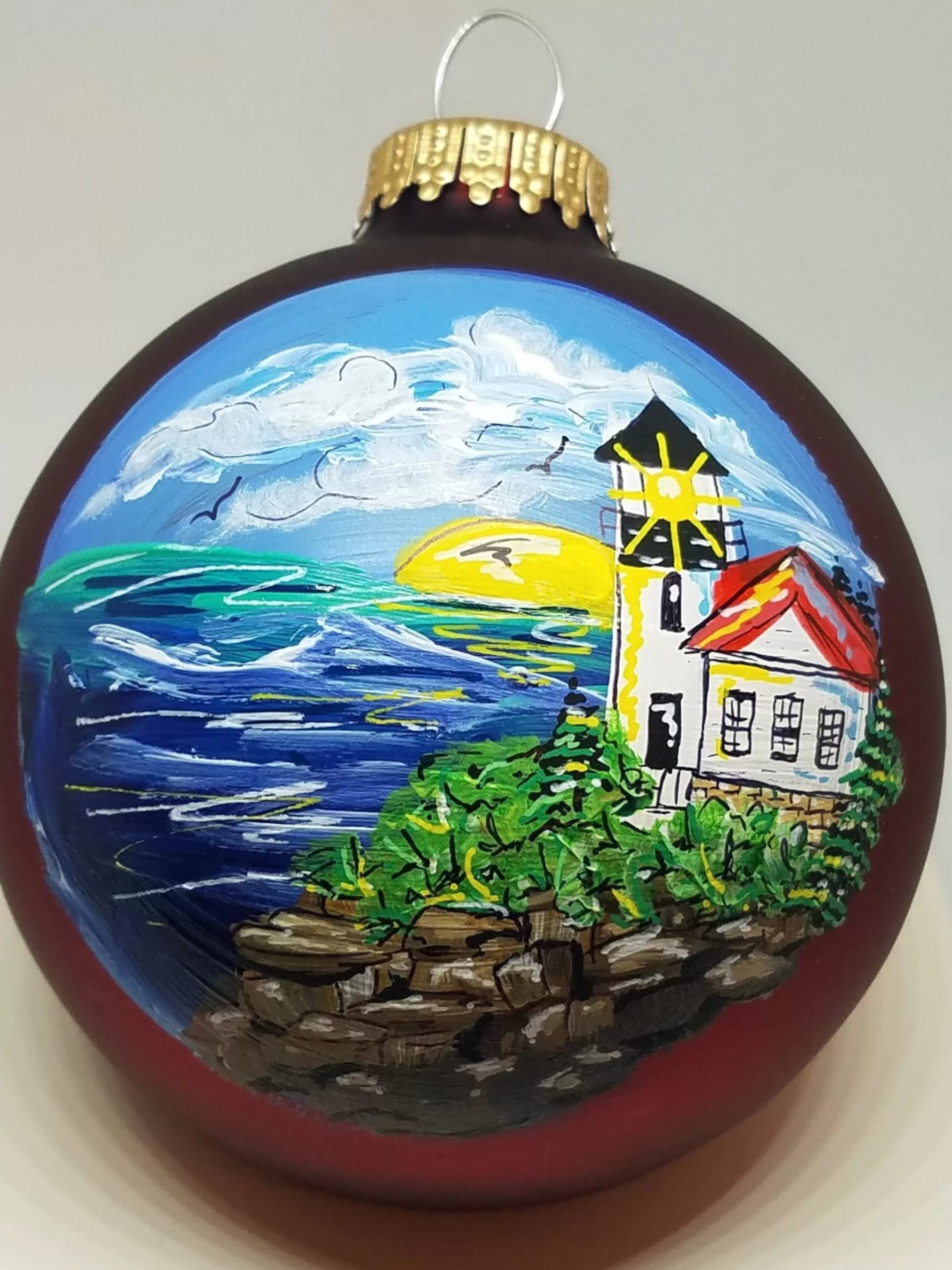 Christmas Vacation Ornaments<Bass Harbor Acadia Painted Glass Ornament