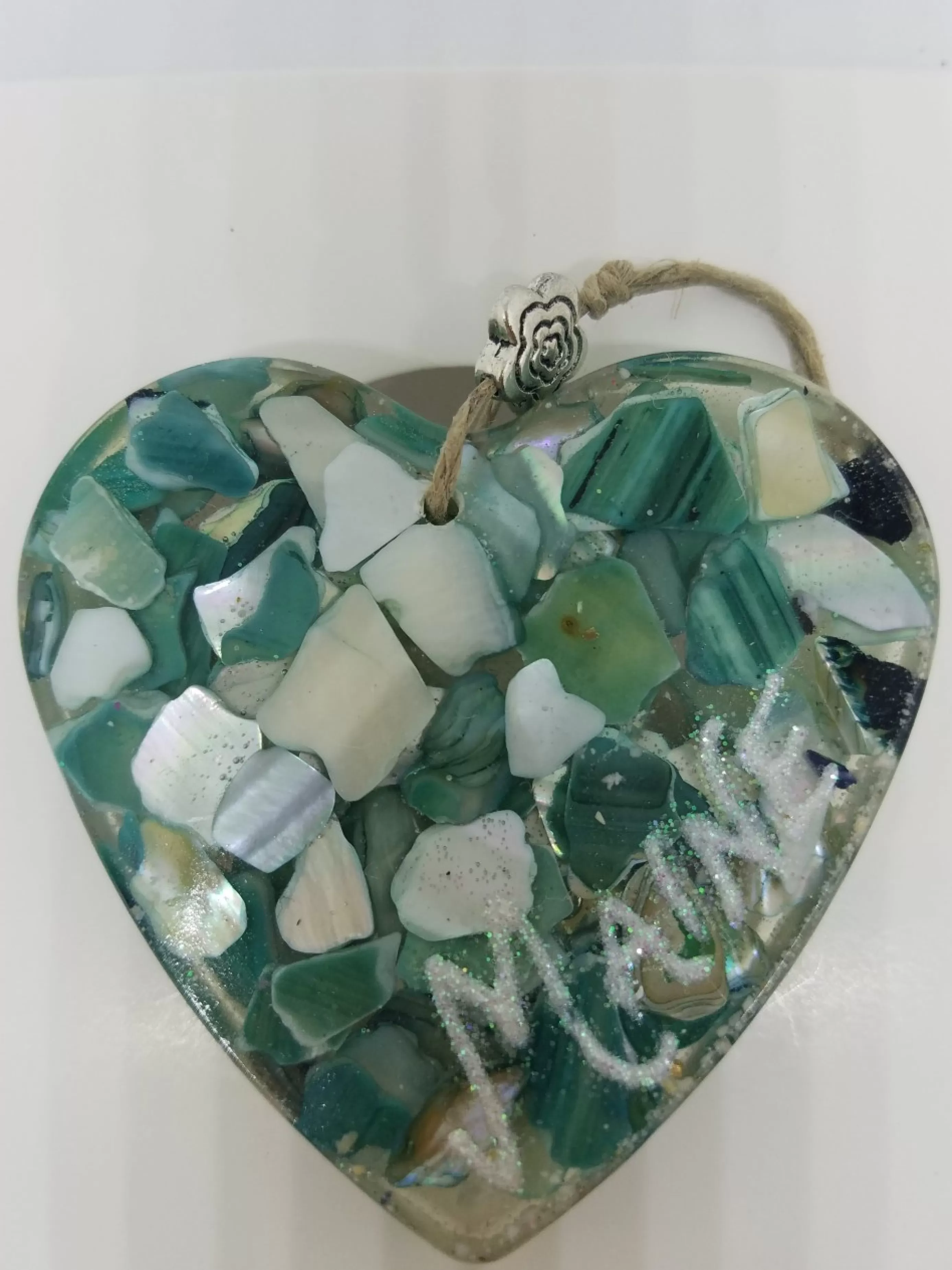 Christmas Vacation Crushed Shell And Sea Glass<Blue And White Abalone Shell Heart Ornament