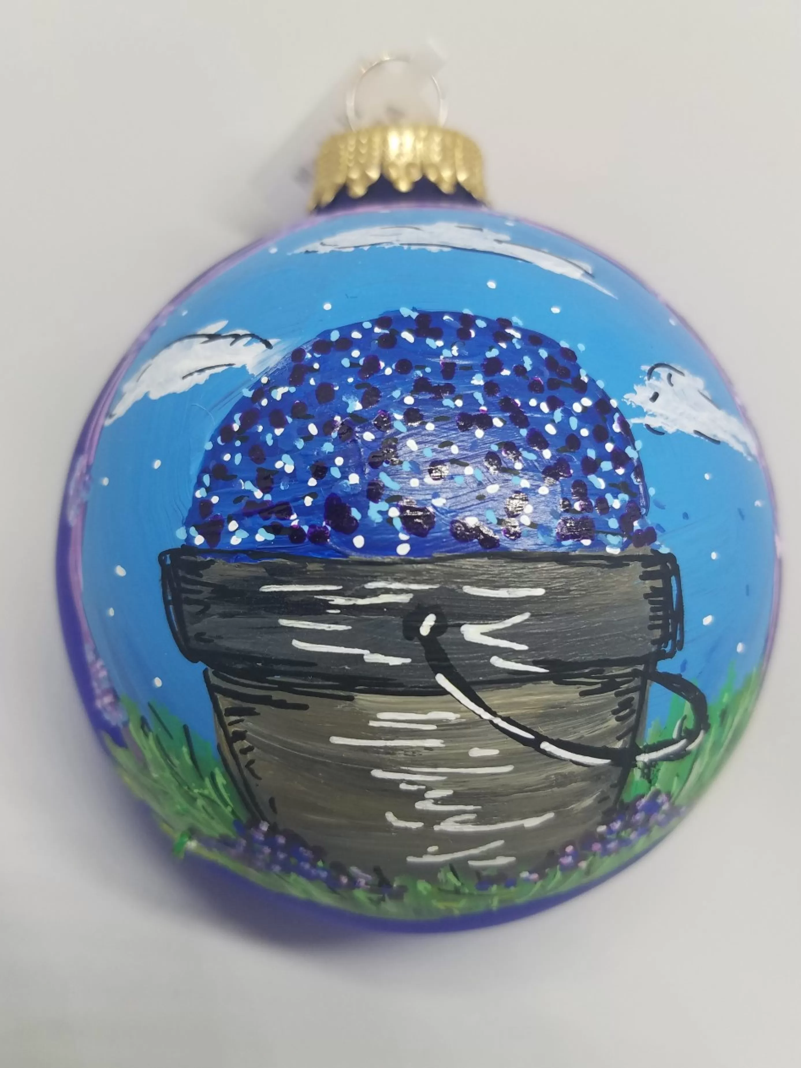 Christmas Vacation Ornaments<Blueberry Pail Hand Painted Glass Ornament