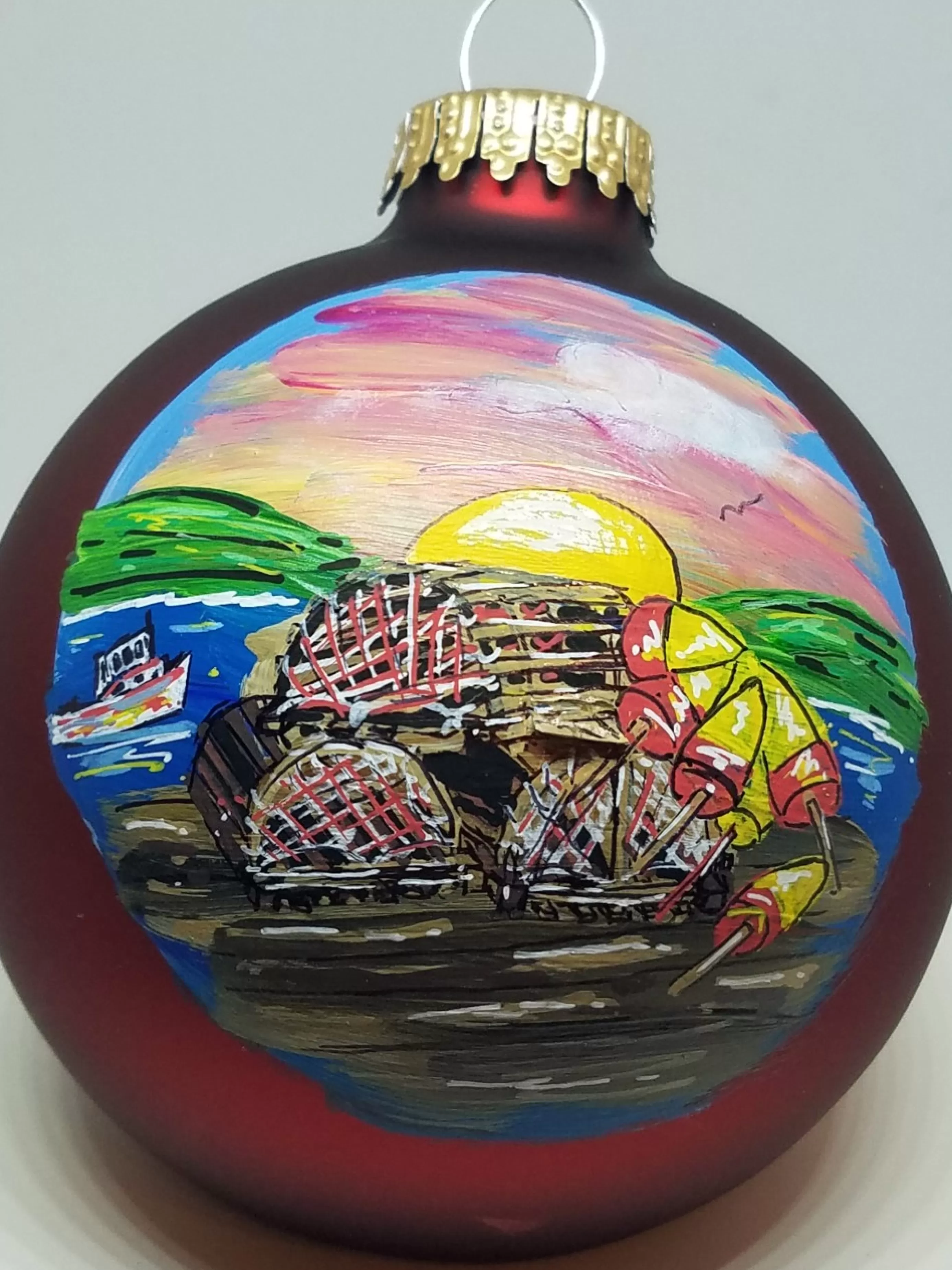 Christmas Vacation Buoys<Buoys And Lobster Traps Painted Glass Ornament