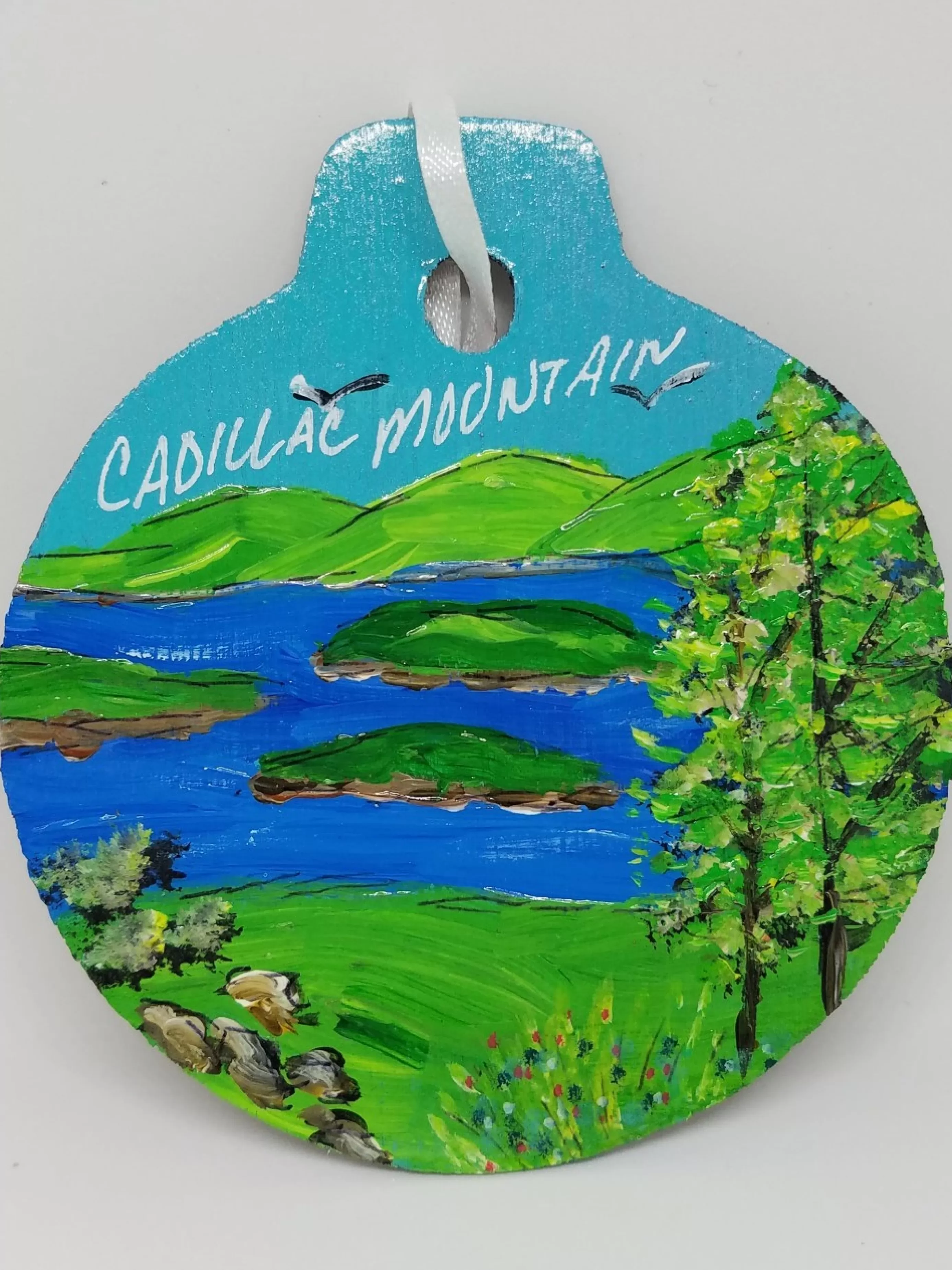 Christmas Vacation Ornaments<Cadillac Mountain Acadia Painted Wood Ornament