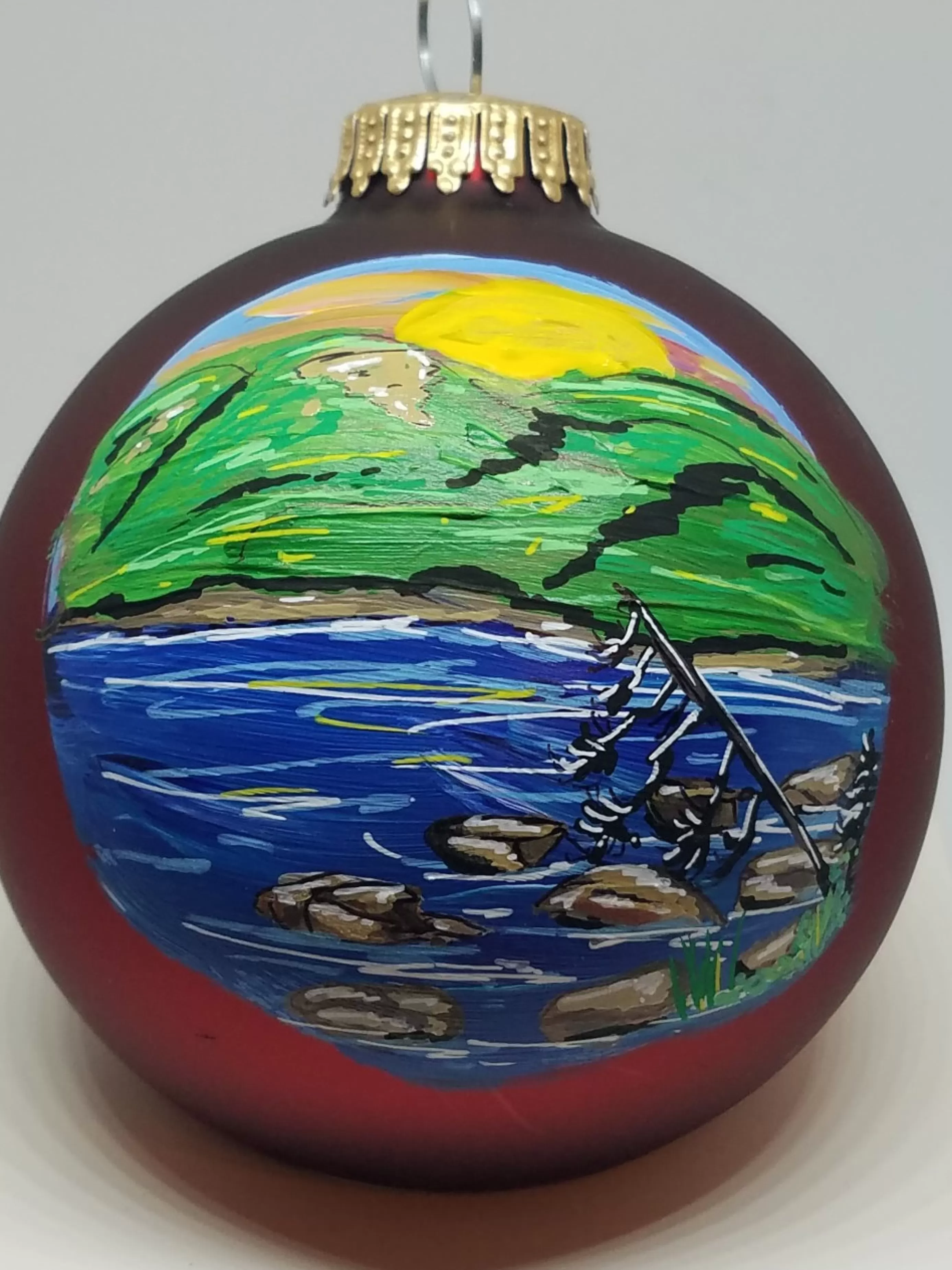 Christmas Vacation Ornaments<Eagle Lake Acadia Painted Glass Ornament