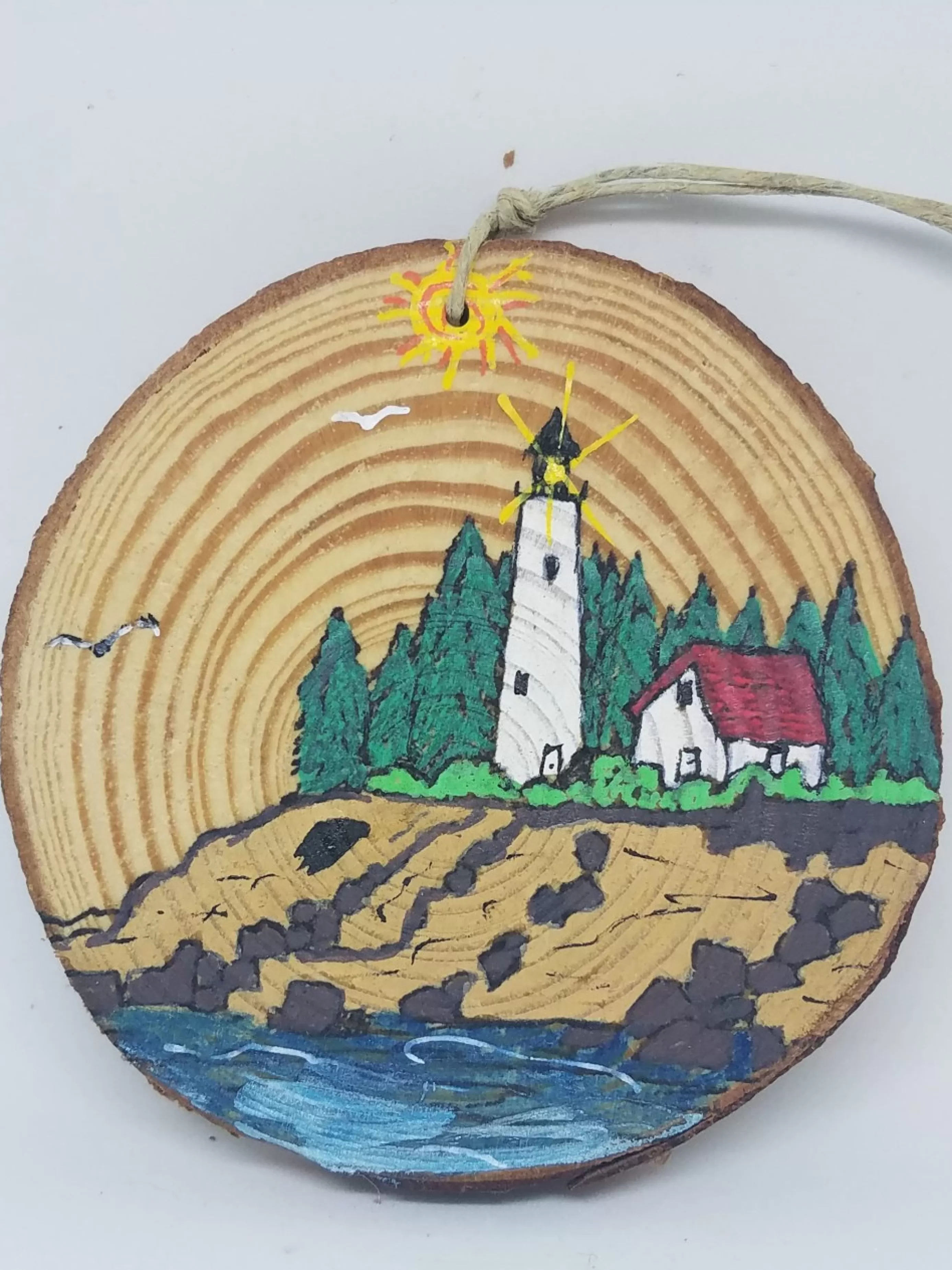 Christmas Vacation Ornaments<Lighthouse On Coast With Mountains Wood Ornament