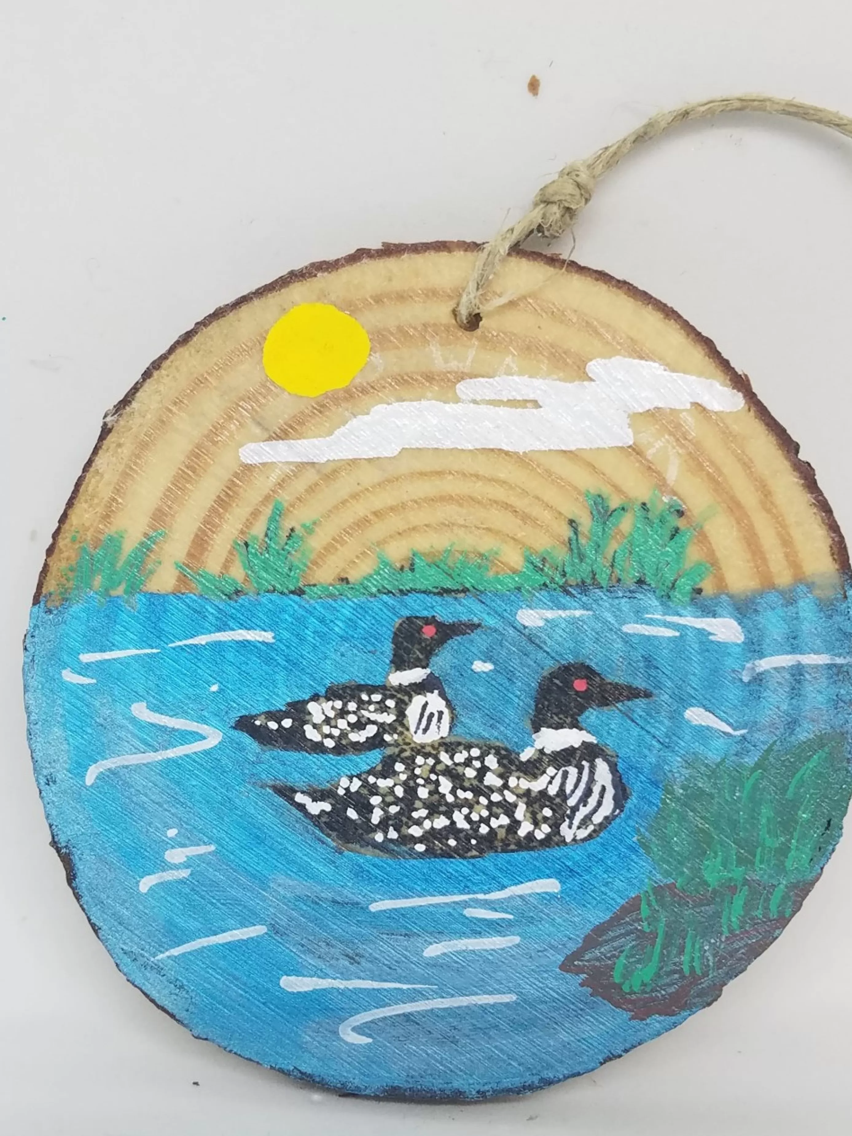 Christmas Vacation Ornaments<Loons Swimming In Pond Wood Ornament