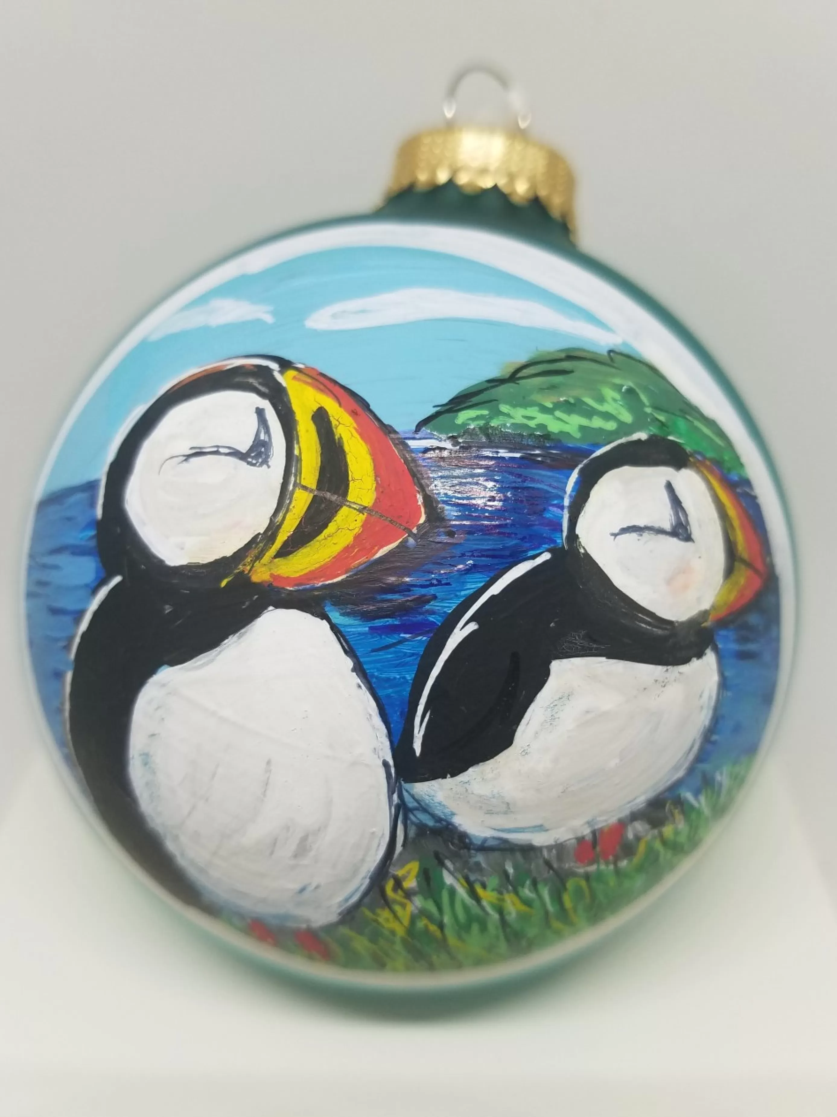 Christmas Vacation Ornaments<Puffins Painted Glass Ornament